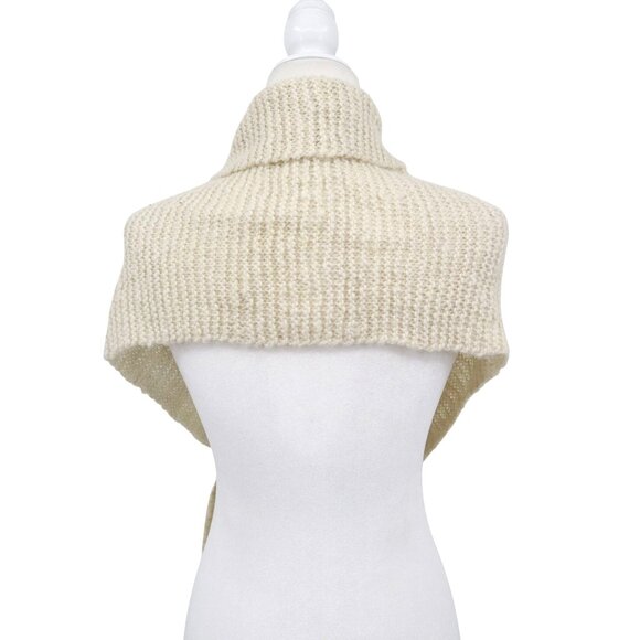Knitted Shawl Wrap Cream Boho Earthy Cream Warm Natural Artisanal Folksy Casual - Picture 2 of 13